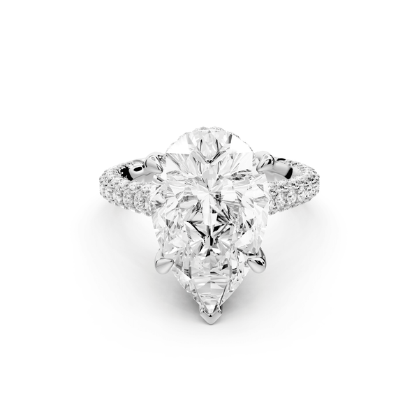 Bianca - 5ct 18k white gold pear Diamond hidden halo with a diamond crown and bridge rollover pave cathedral Engagement ring - Mr. Alex Jewelry