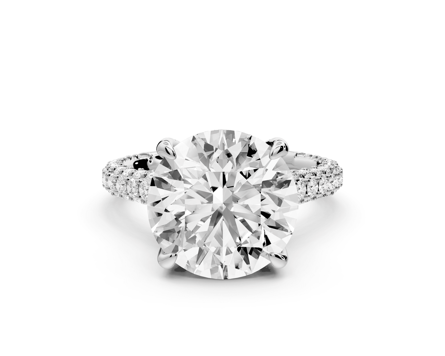 Bianca - 5ct 18k white gold round Diamond hidden halo with a diamond crown and bridge rollover pave cathedral engagment ring - Mr. Alex Jewelry