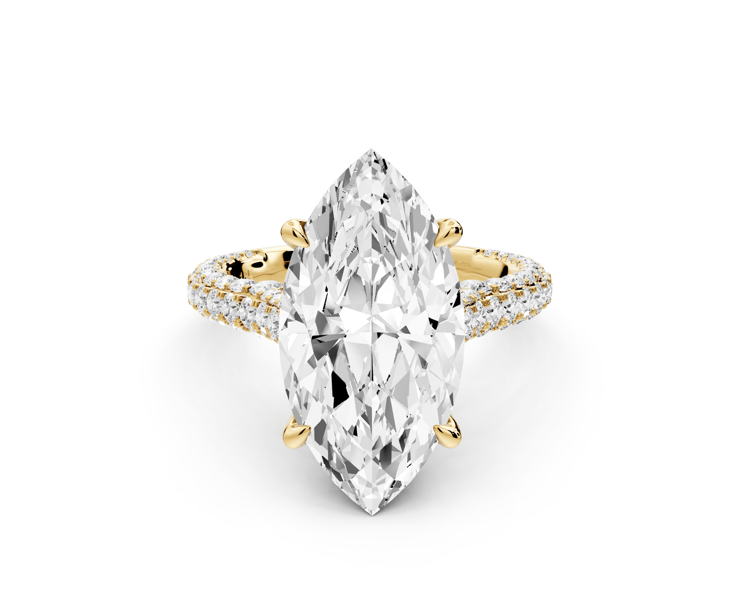 Bianca - 5ct 18k yellow gold marquise Diamond hidden halo with a diamond crown and bridge rollover pave cathedral engagement ring - Mr. Alex Jewelry