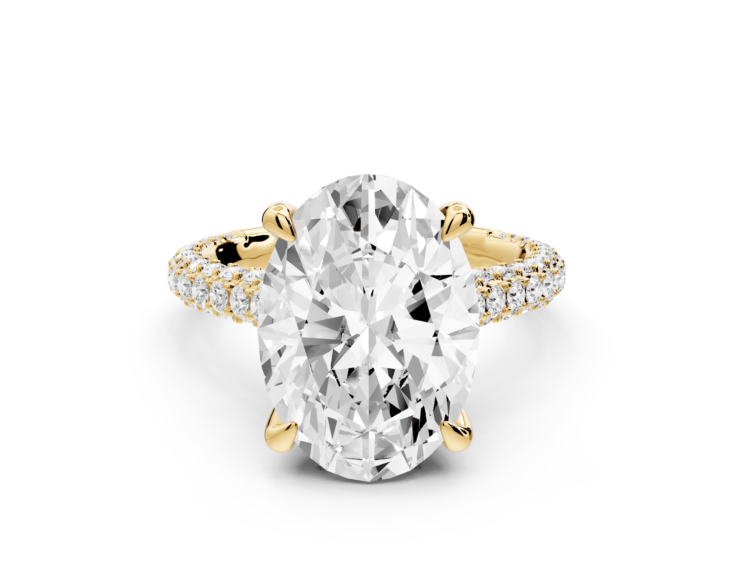 Bianca - 5ct 18k yellow gold oval Diamond hidden halo with a diamond crown and bridge rollover pave cathedral Engagement ring - Mr. Alex Jewelry