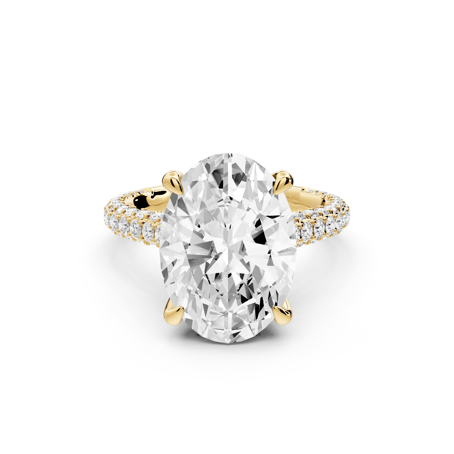 Bianca - 5ct 18k yellow gold oval Diamond hidden halo with a diamond crown and bridge rollover pave cathedral Engagement ring - Mr. Alex Jewelry
