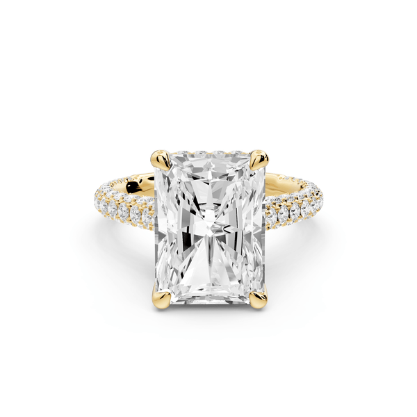 Bianca - 5ct 18k yellow gold radiant Diamond hidden halo with a diamond crown and bridge rollover pave cathedral engagement ring - Mr. Alex Jewelry
