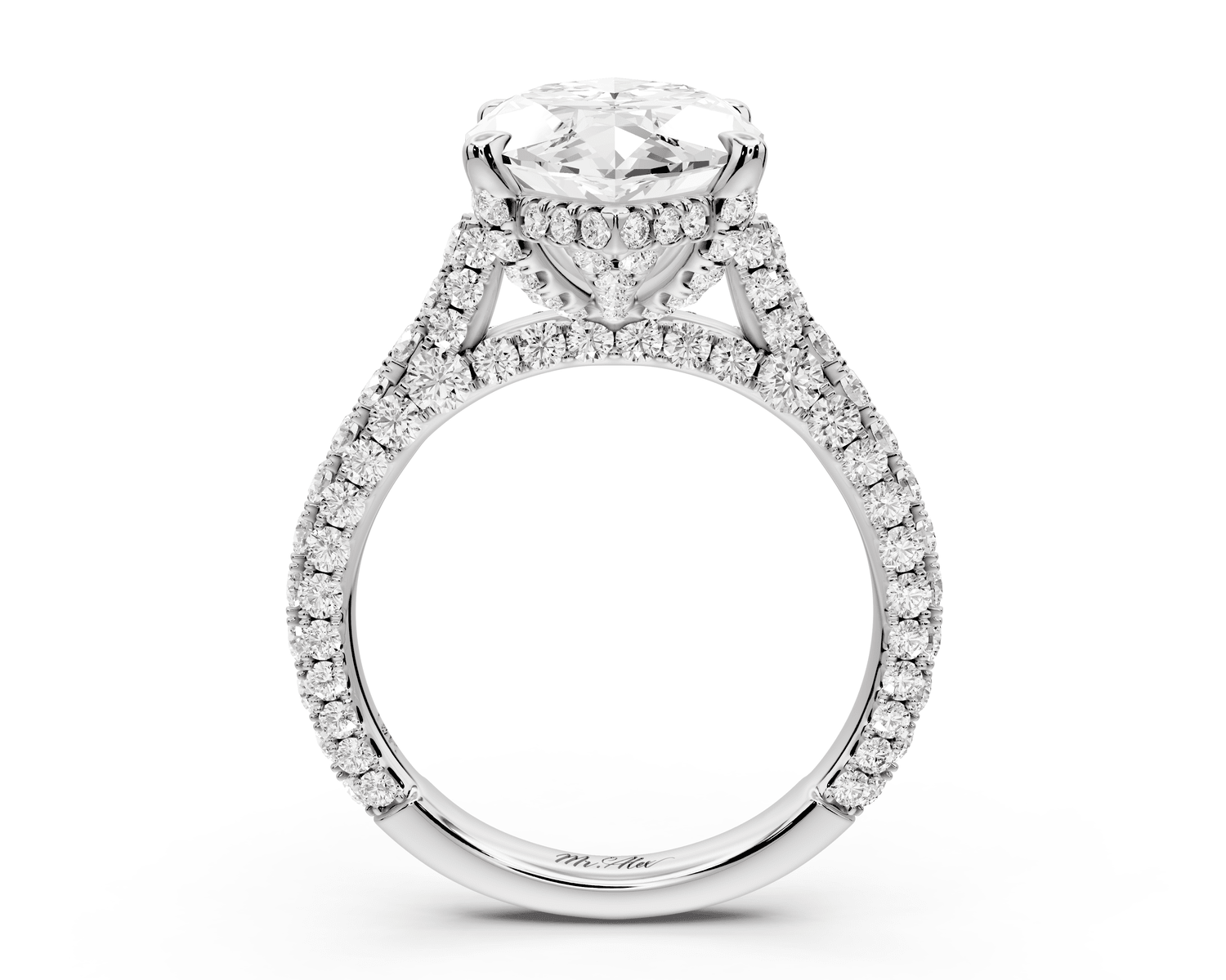 Bianca - 5ct platinum marquise Diamond hidden halo with a diamond crown and bridge rollover pave cathedral engagement ring - Mr. Alex Jewelry