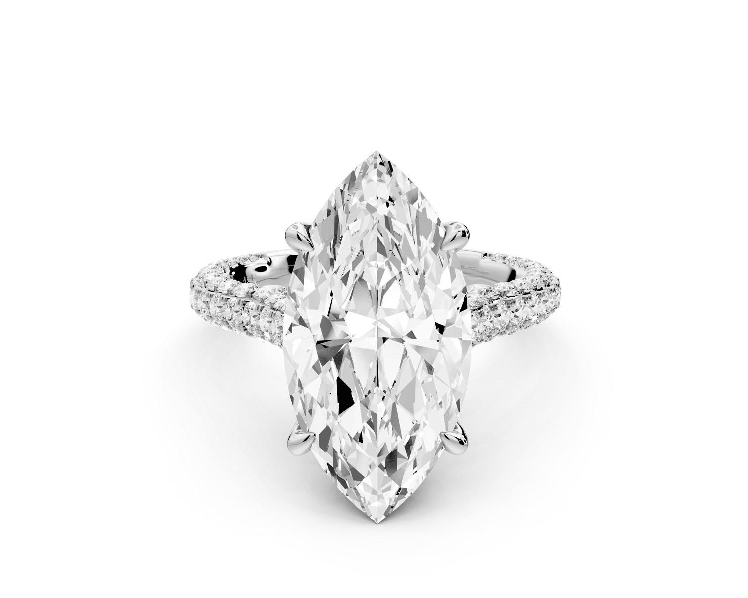 Bianca - 5ct platinum marquise Diamond hidden halo with a diamond crown and bridge rollover pave cathedral engagement ring - Mr. Alex Jewelry