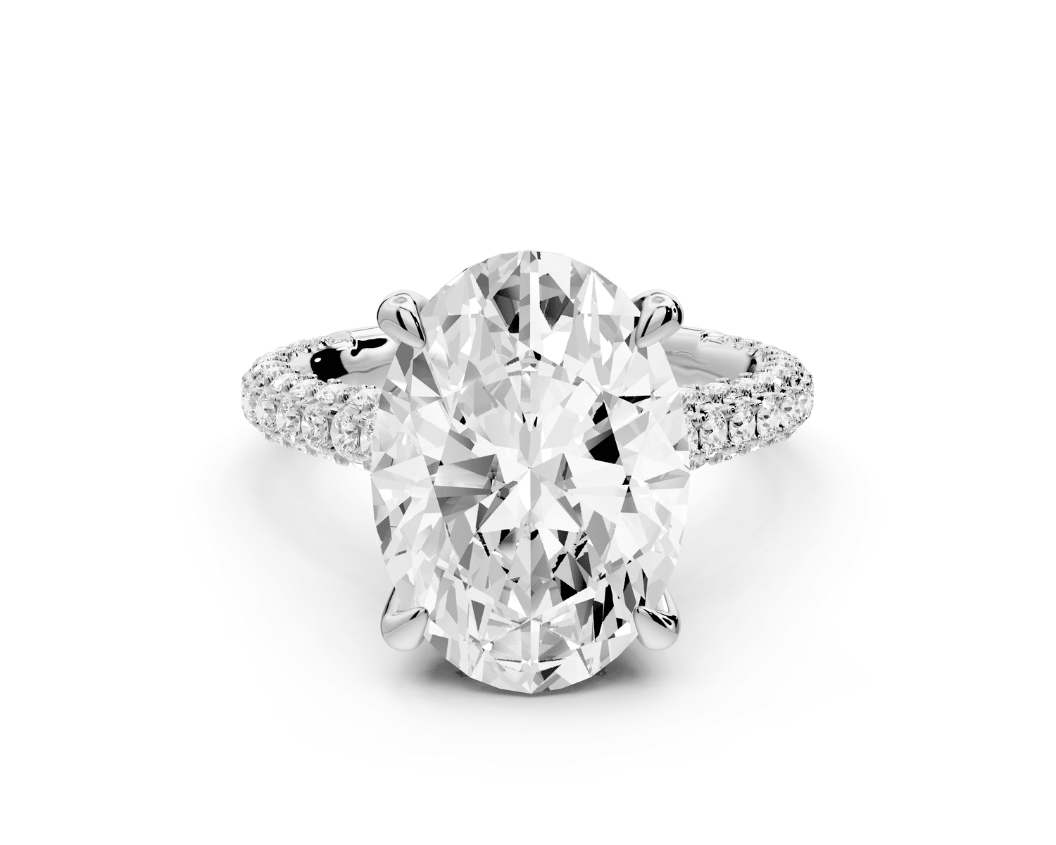 Bianca - 5ct platinum oval Diamond hidden halo with a diamond crown and bridge rollover pave cathedral Engagement ring - Mr. Alex Jewelry