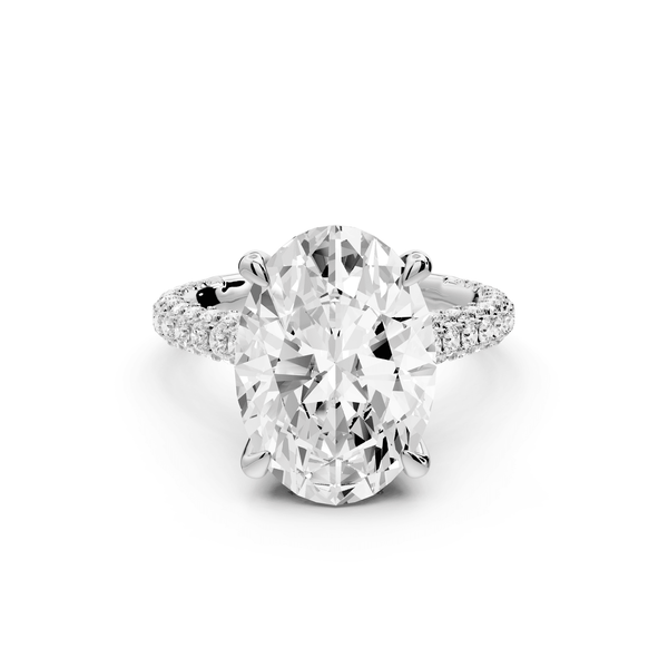 Bianca - 5ct platinum oval Diamond hidden halo with a diamond crown and bridge rollover pave cathedral Engagement ring - Mr. Alex Jewelry