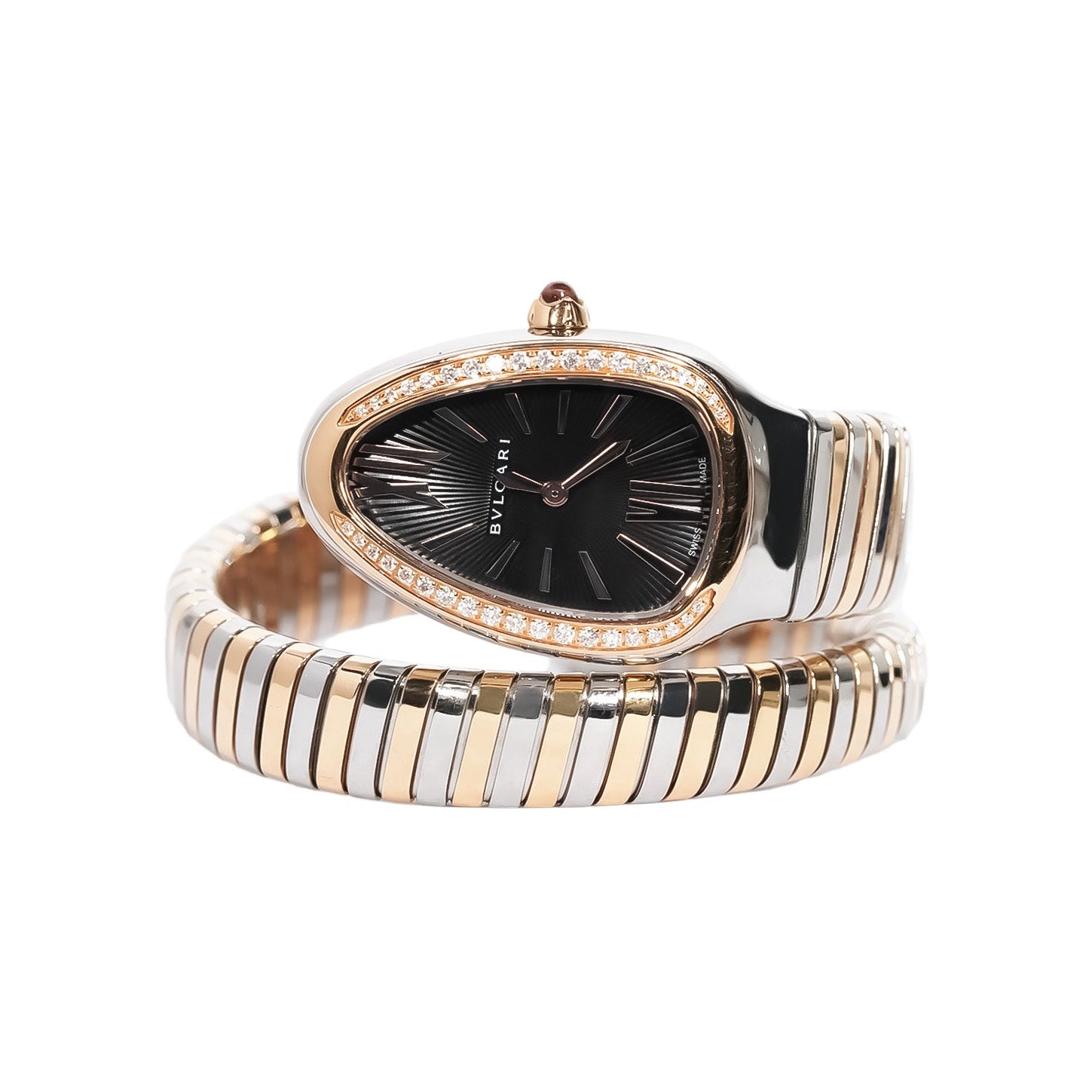 Bvlgari Serpenti Tubogas 35mm Two - Tone Rose Gold & Steel Black Dial Diamond Bezel Ref:102681 - Mr. Alex Jewelry