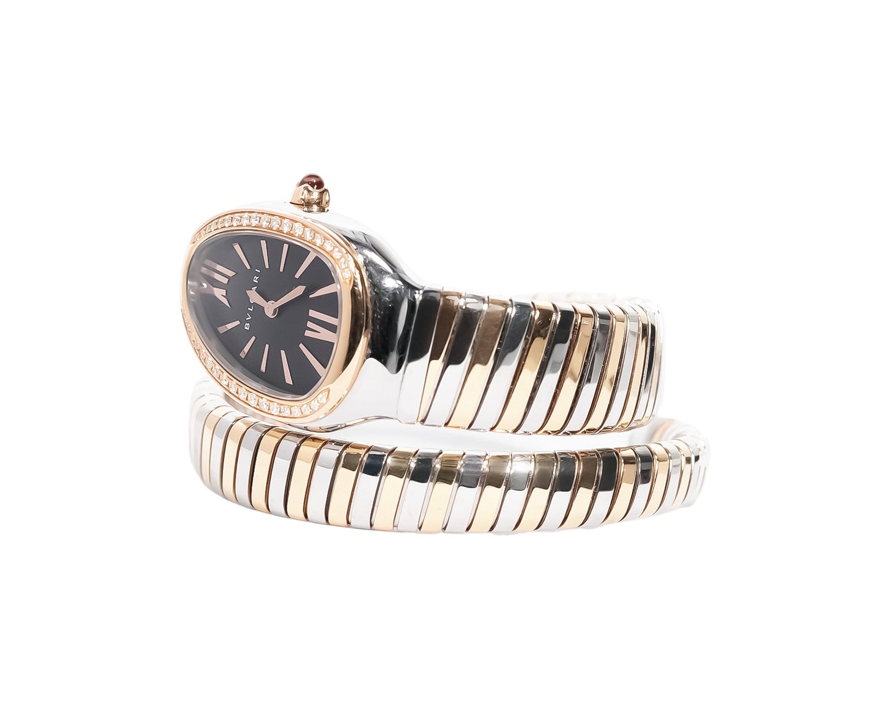 Bvlgari Serpenti Tubogas 35mm Two - Tone Rose Gold & Steel Black Dial Diamond Bezel Ref:102681 - Mr. Alex Jewelry