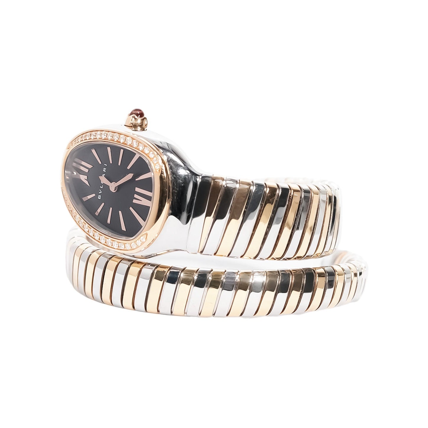 Bvlgari Serpenti Tubogas 35mm Two - Tone Rose Gold & Steel Black Dial Diamond Bezel Ref:102681 - Mr. Alex Jewelry