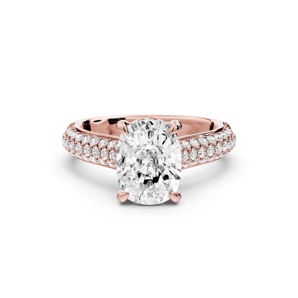 Camille - 2ct 14k rose gold ecushion Diamond hidden halo rollover pave cathedral engagement ring - Mr. Alex Jewelry