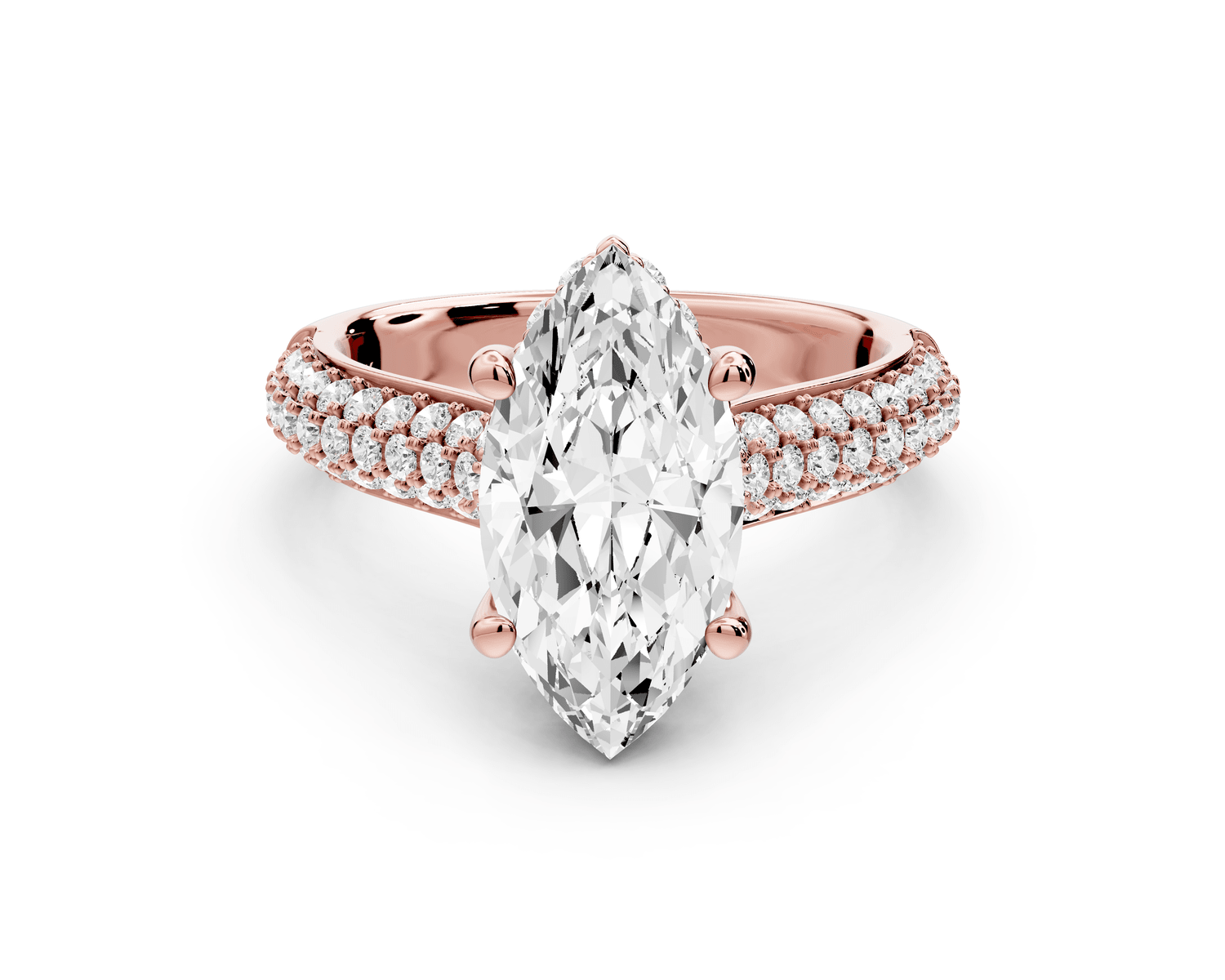 Camille - 2ct 14k rose gold marquise Diamond hidden halo rollover pave cathedral engagement ring - Mr. Alex Jewelry