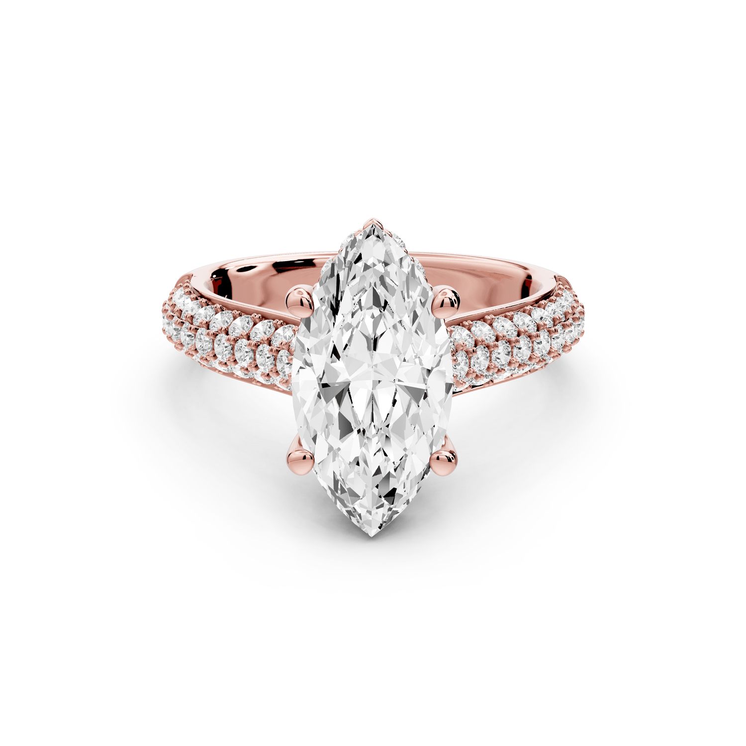 Camille - 2ct 14k rose gold marquise Diamond hidden halo rollover pave cathedral engagement ring - Mr. Alex Jewelry