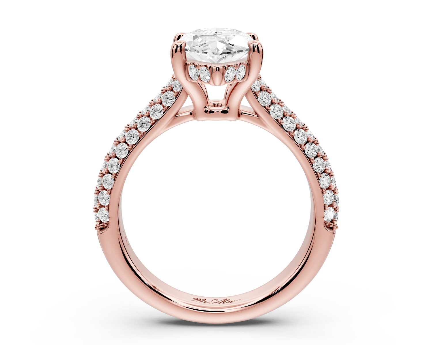 Camille - 2ct 14k rose gold marquise Diamond hidden halo rollover pave cathedral engagement ring - Mr. Alex Jewelry