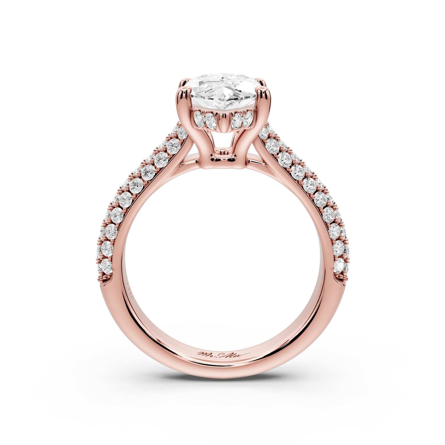 Camille - 2ct 14k rose gold marquise Diamond hidden halo rollover pave cathedral engagement ring - Mr. Alex Jewelry
