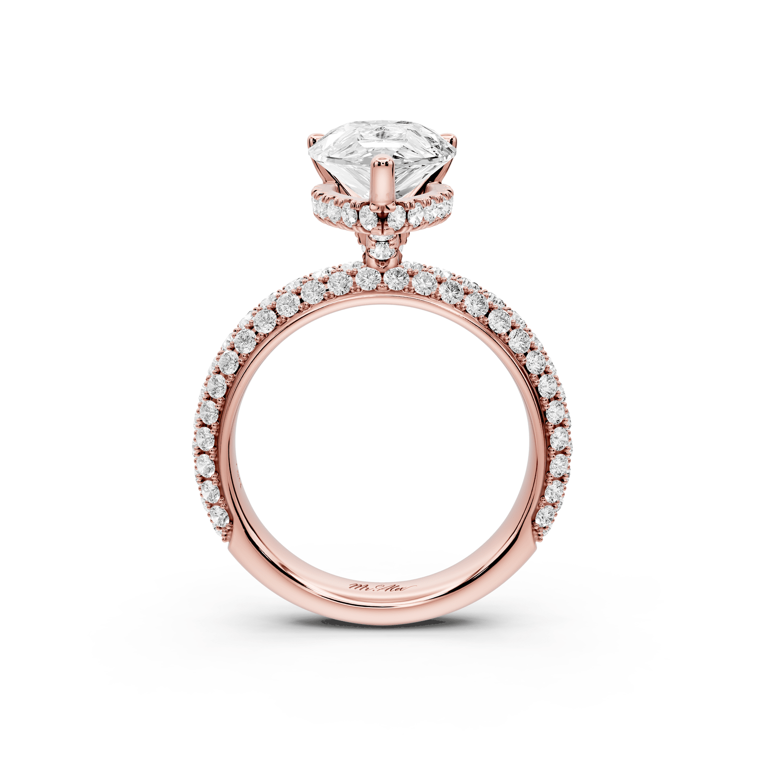 Camille - 2ct 14k rose gold radiant Diamond hidden halo rollover pave cathedral engagement ring - Mr. Alex Jewelry