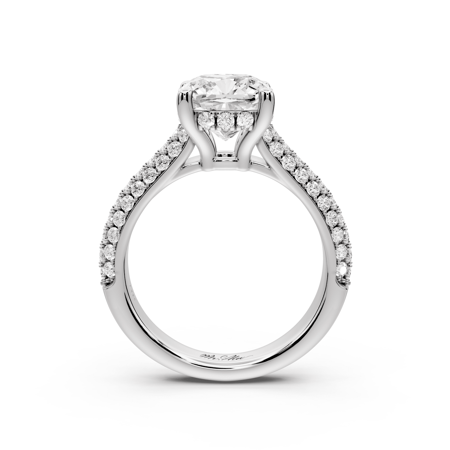 Camille - 2ct 14k white gold cushion Diamond hidden halo rollover pave cathedral engagement ring - Mr. Alex Jewelry