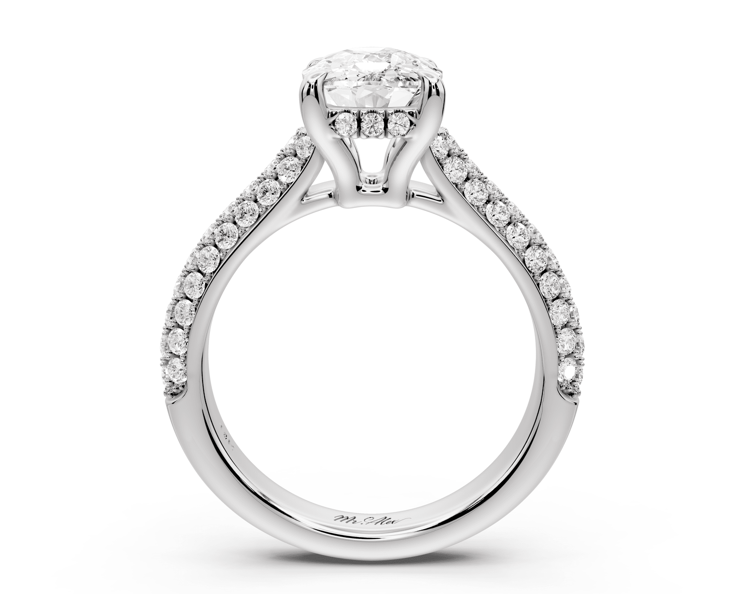 Camille - 2ct 14k white gold ecushion Diamond hidden halo rollover pave cathedral engagement ring - Mr. Alex Jewelry