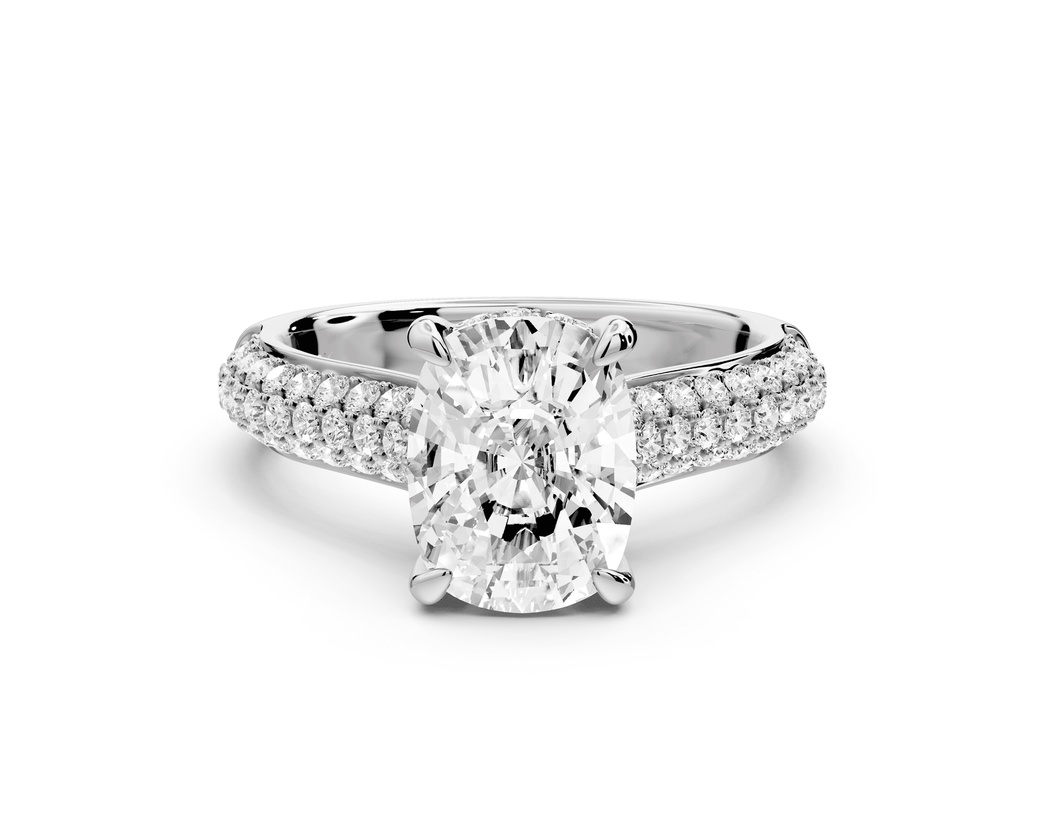 Camille - 2ct 14k white gold ecushion Diamond hidden halo rollover pave cathedral engagement ring - Mr. Alex Jewelry