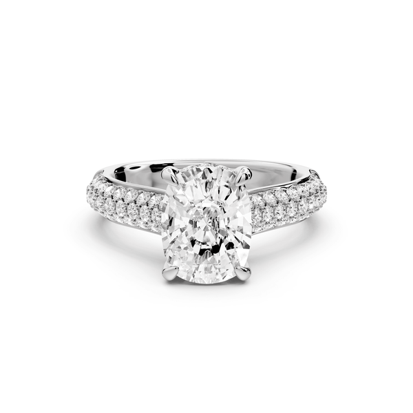 Camille - 2ct 14k white gold ecushion Diamond hidden halo rollover pave cathedral engagement ring - Mr. Alex Jewelry