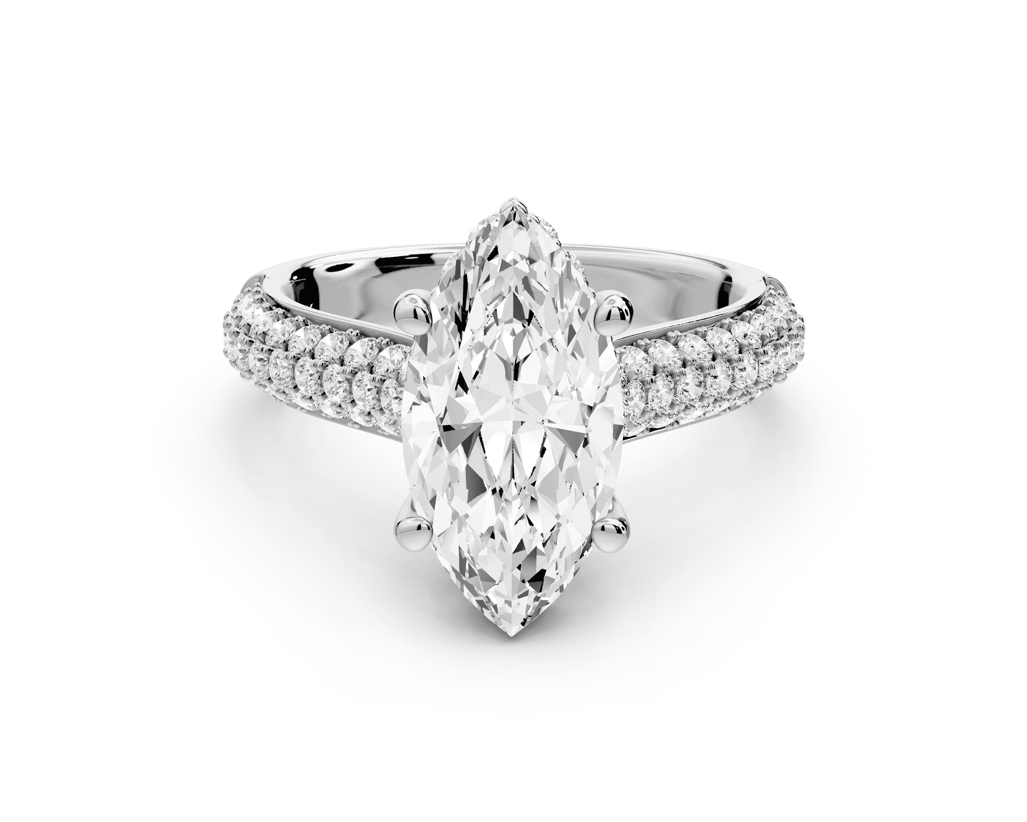 Camille - 2ct 14k white gold marquise Diamond hidden halo rollover pave cathedral engagement ring - Mr. Alex Jewelry