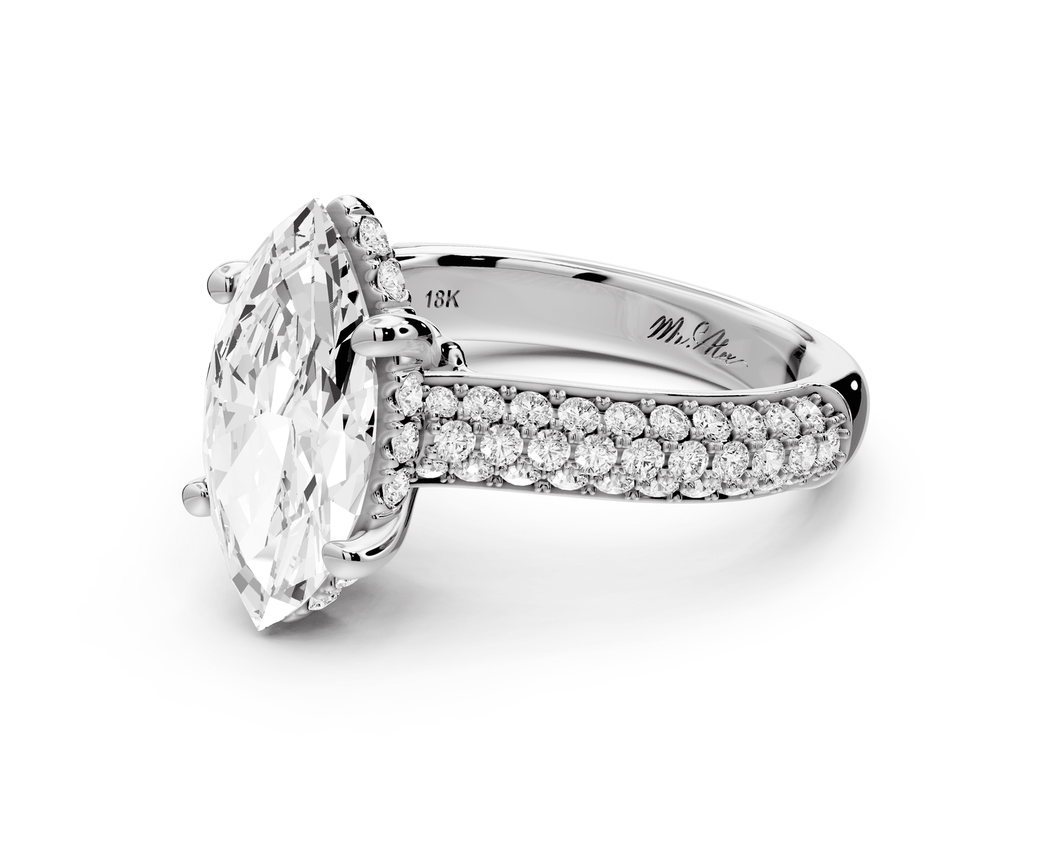 Camille - 2ct 14k white gold marquise Diamond hidden halo rollover pave cathedral engagement ring - Mr. Alex Jewelry