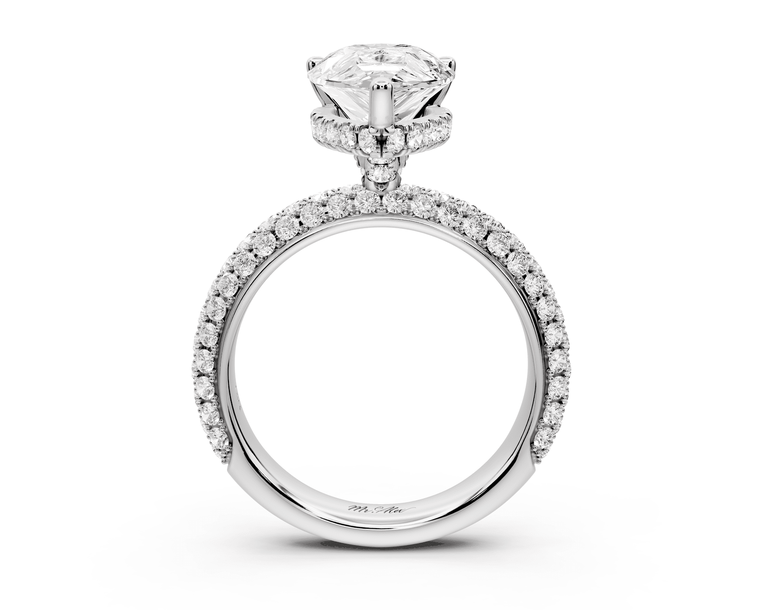 Camille - 2ct 14k white gold radiant Diamond hidden halo rollover pave cathedral engagement ring - Mr. Alex Jewelry