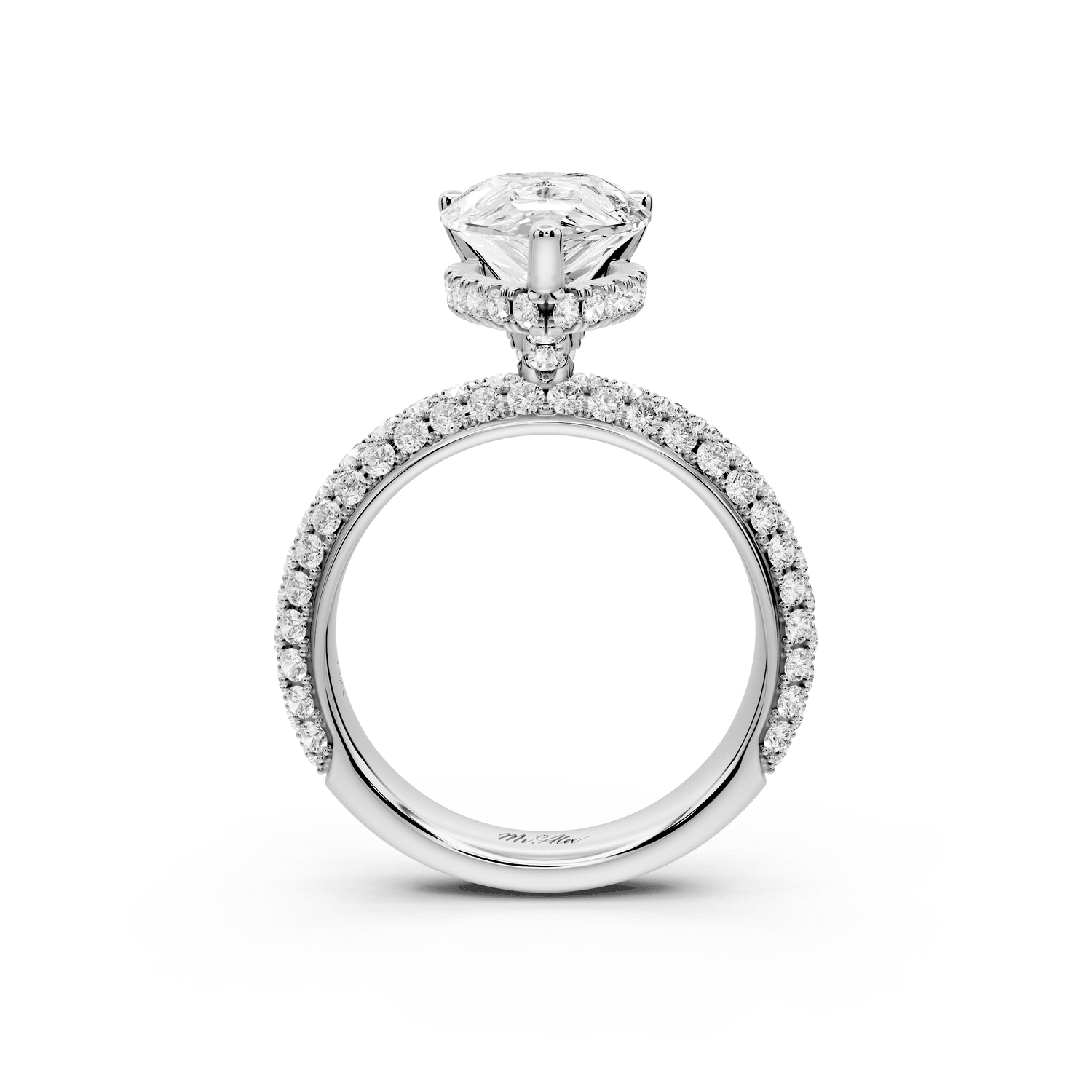 Camille - 2ct 14k white gold radiant Diamond hidden halo rollover pave cathedral engagement ring - Mr. Alex Jewelry