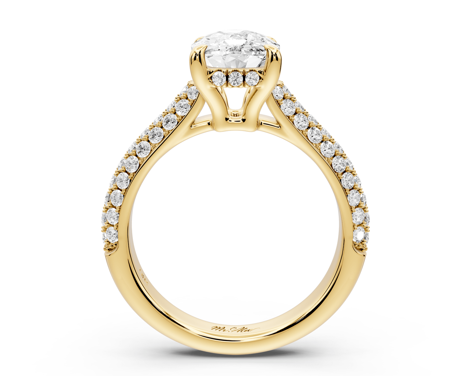 Camille - 2ct 14k yellow gold ecushion Diamond hidden halo rollover pave cathedral engagement ring - Mr. Alex Jewelry
