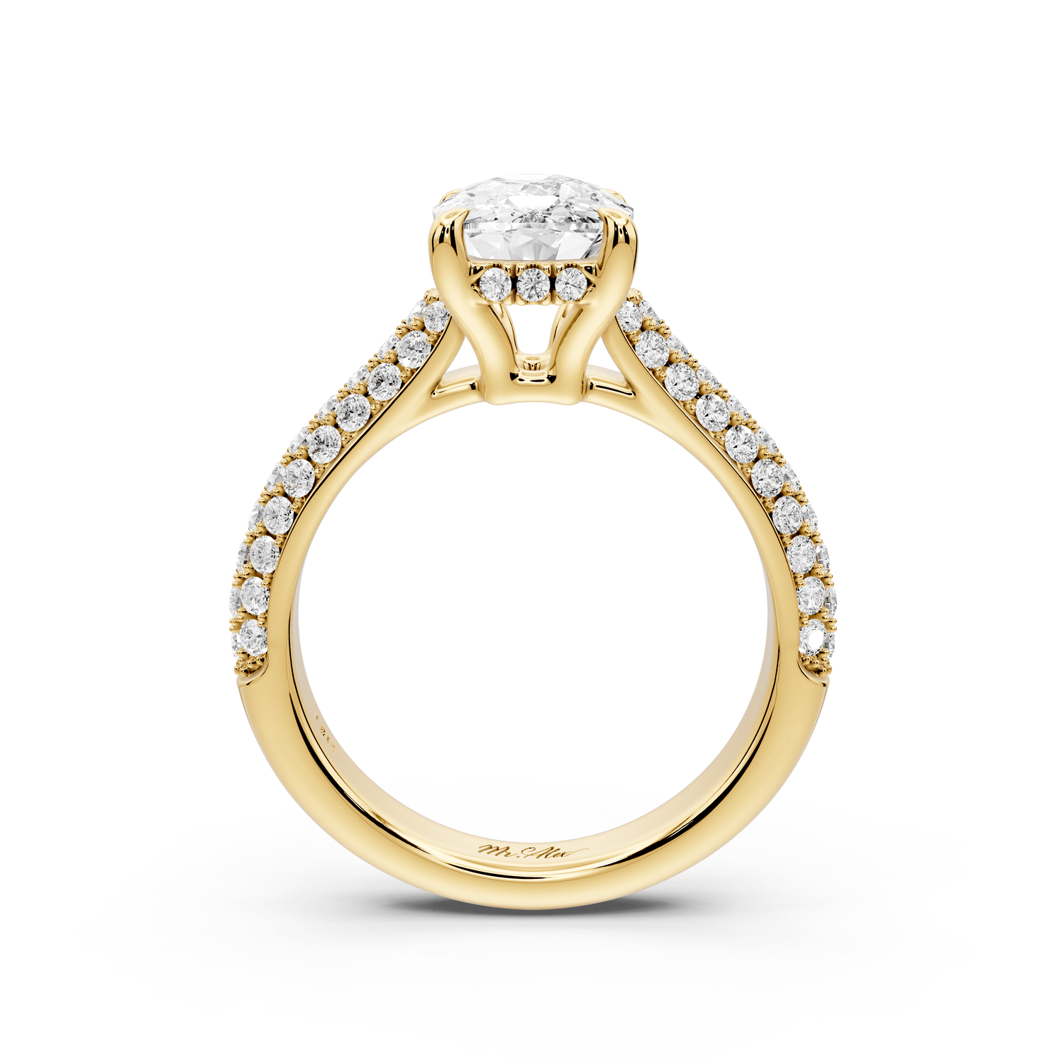 Camille - 2ct 14k yellow gold ecushion Diamond hidden halo rollover pave cathedral engagement ring - Mr. Alex Jewelry