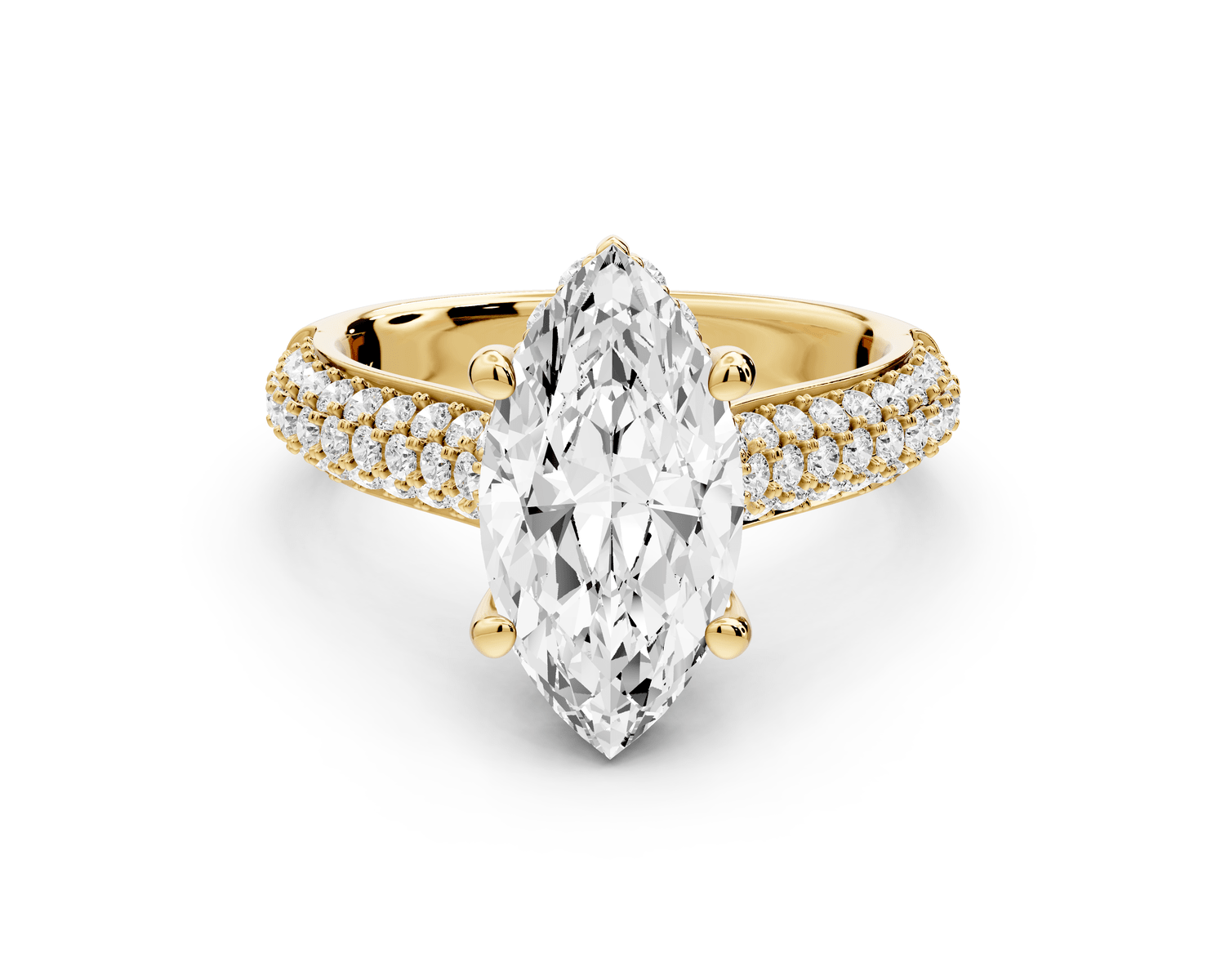 Camille - 2ct 14k yellow gold marquise Diamond hidden halo rollover pave cathedral engagement ring - Mr. Alex Jewelry