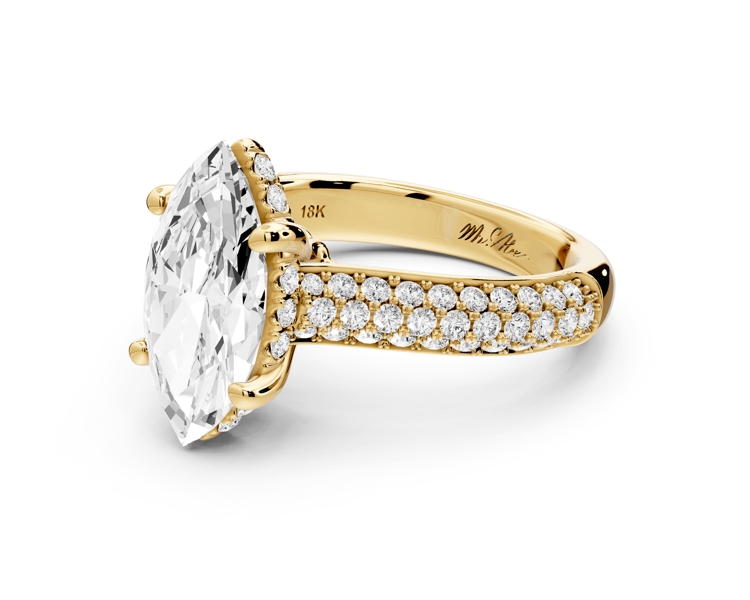 Camille - 2ct 14k yellow gold marquise Diamond hidden halo rollover pave cathedral engagement ring - Mr. Alex Jewelry