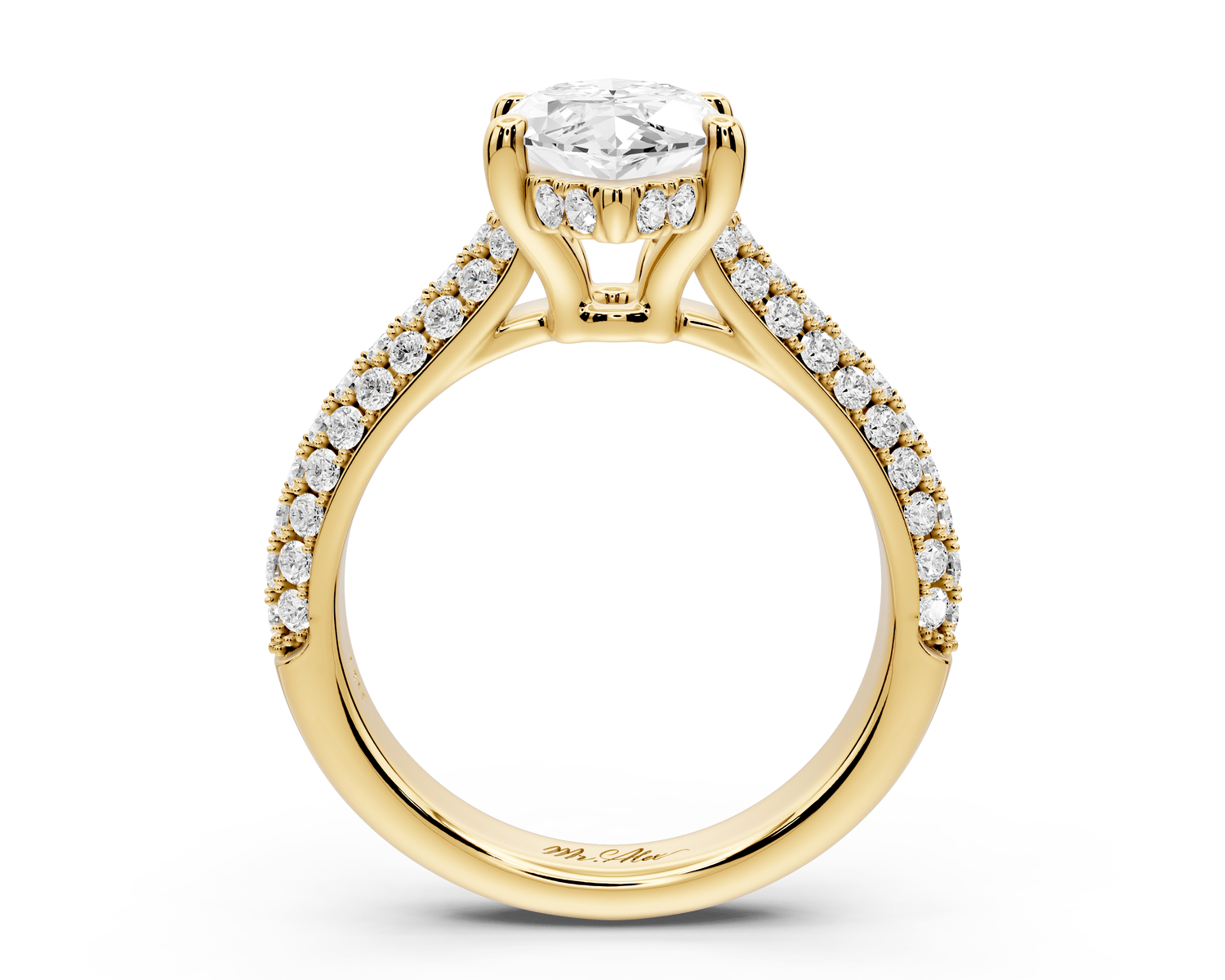 Camille - 2ct 14k yellow gold marquise Diamond hidden halo rollover pave cathedral engagement ring - Mr. Alex Jewelry