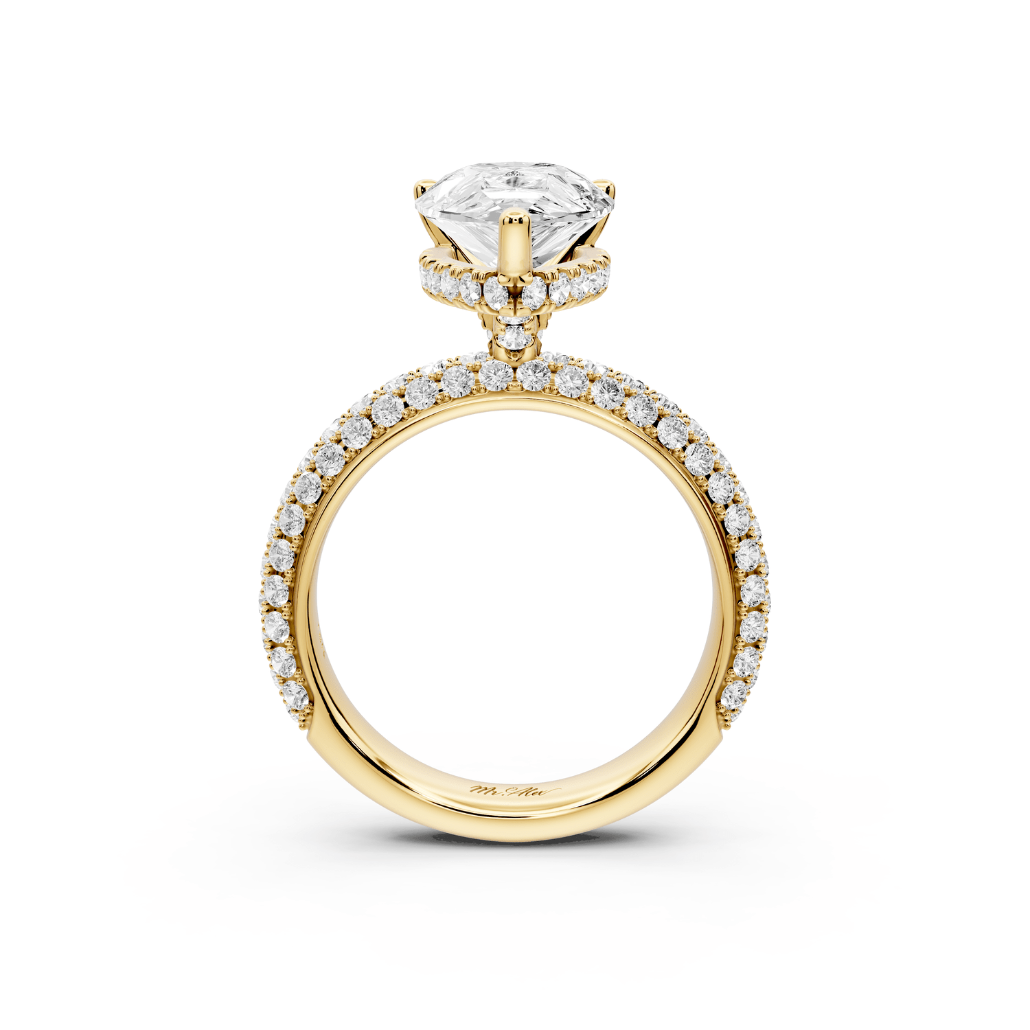 Camille - 2ct 14k yellow gold radiant Diamond hidden halo rollover pave cathedral engagement ring - Mr. Alex Jewelry