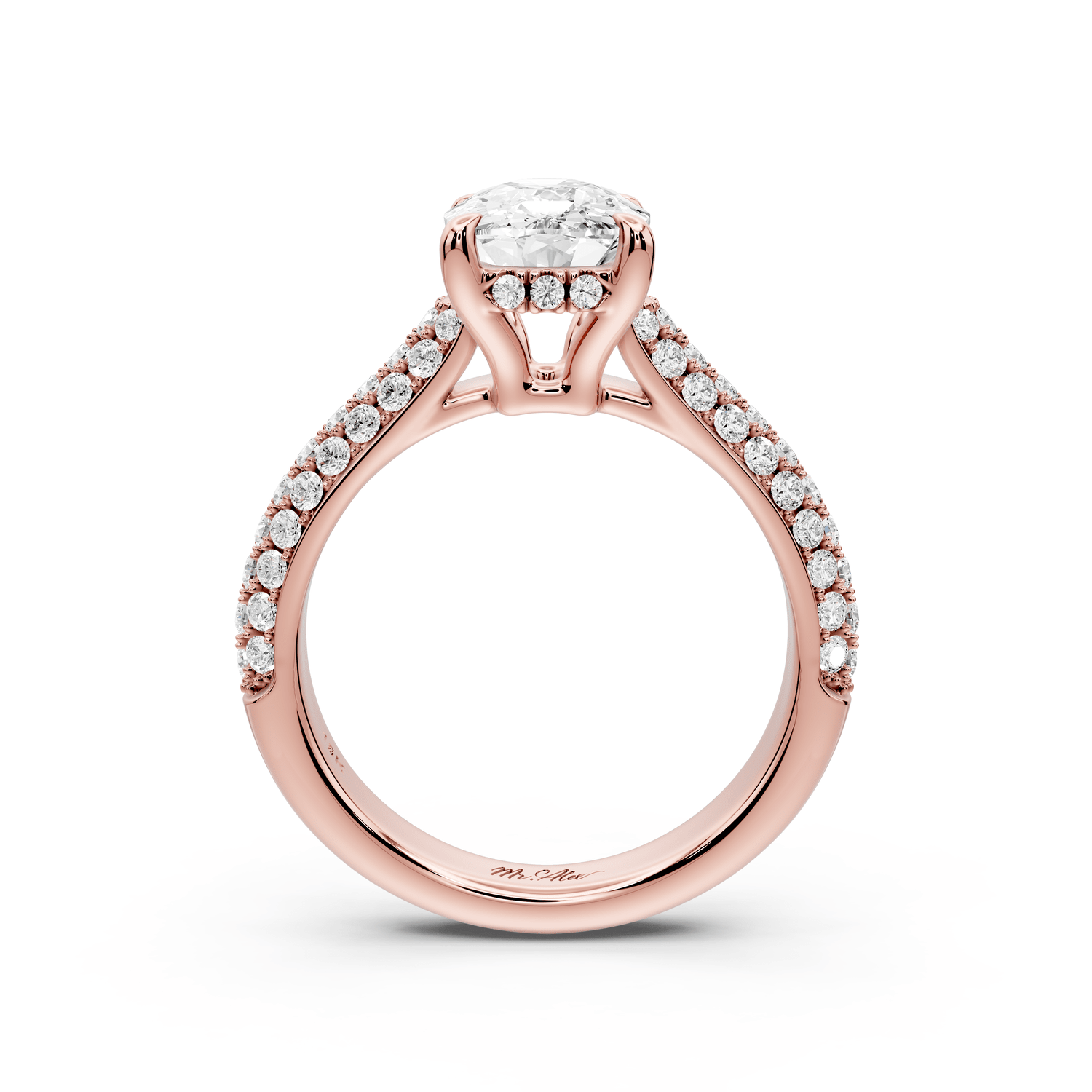 Camille - 2ct 18k rose gold ecushion Diamond hidden halo rollover pave cathedral engagement ring - Mr. Alex Jewelry