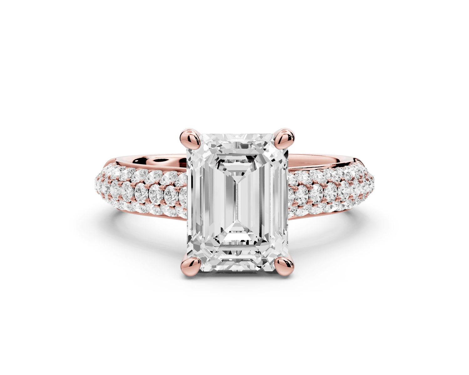 Camille - 2ct 18k rose gold emerald Diamond hidden halo rollover pave cathedral Engagement ring - Mr. Alex Jewelry