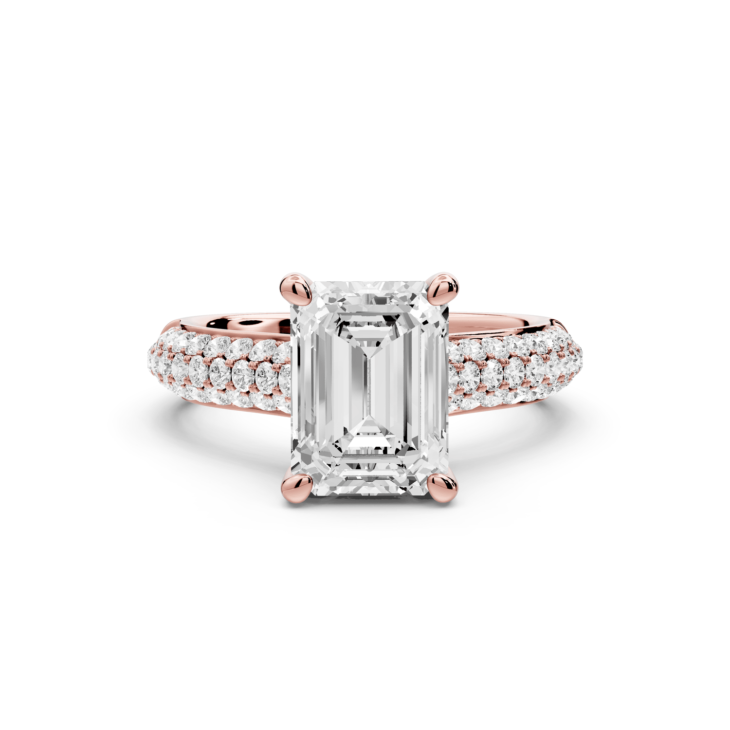 Camille - 2ct 18k rose gold emerald Diamond hidden halo rollover pave cathedral Engagement ring - Mr. Alex Jewelry