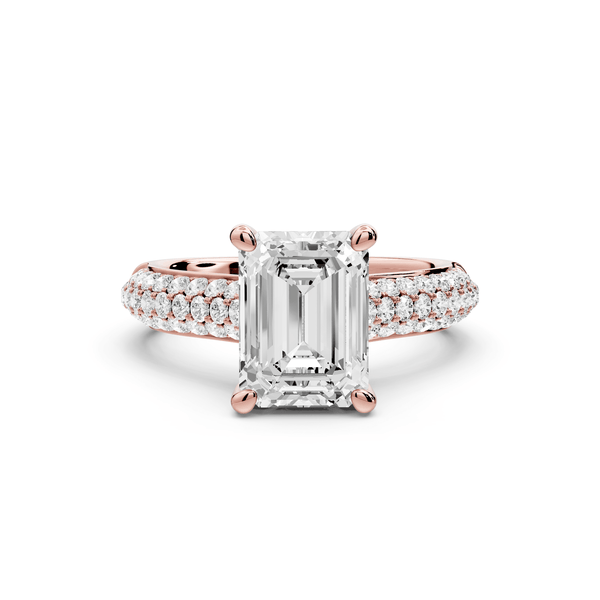 Camille - 2ct 18k rose gold emerald Diamond hidden halo rollover pave cathedral Engagement ring - Mr. Alex Jewelry