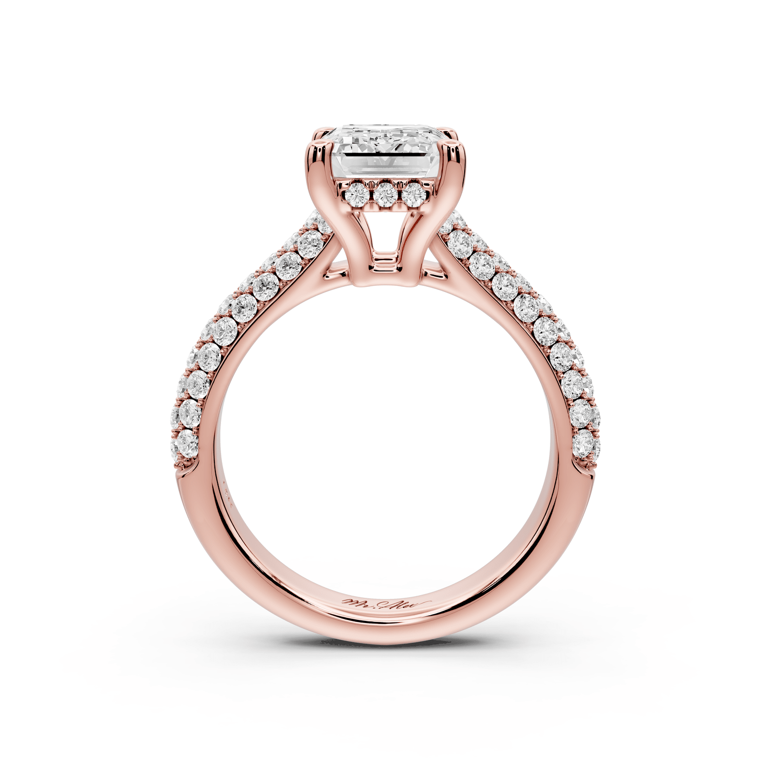 Camille - 2ct 18k rose gold emerald Diamond hidden halo rollover pave cathedral Engagement ring - Mr. Alex Jewelry