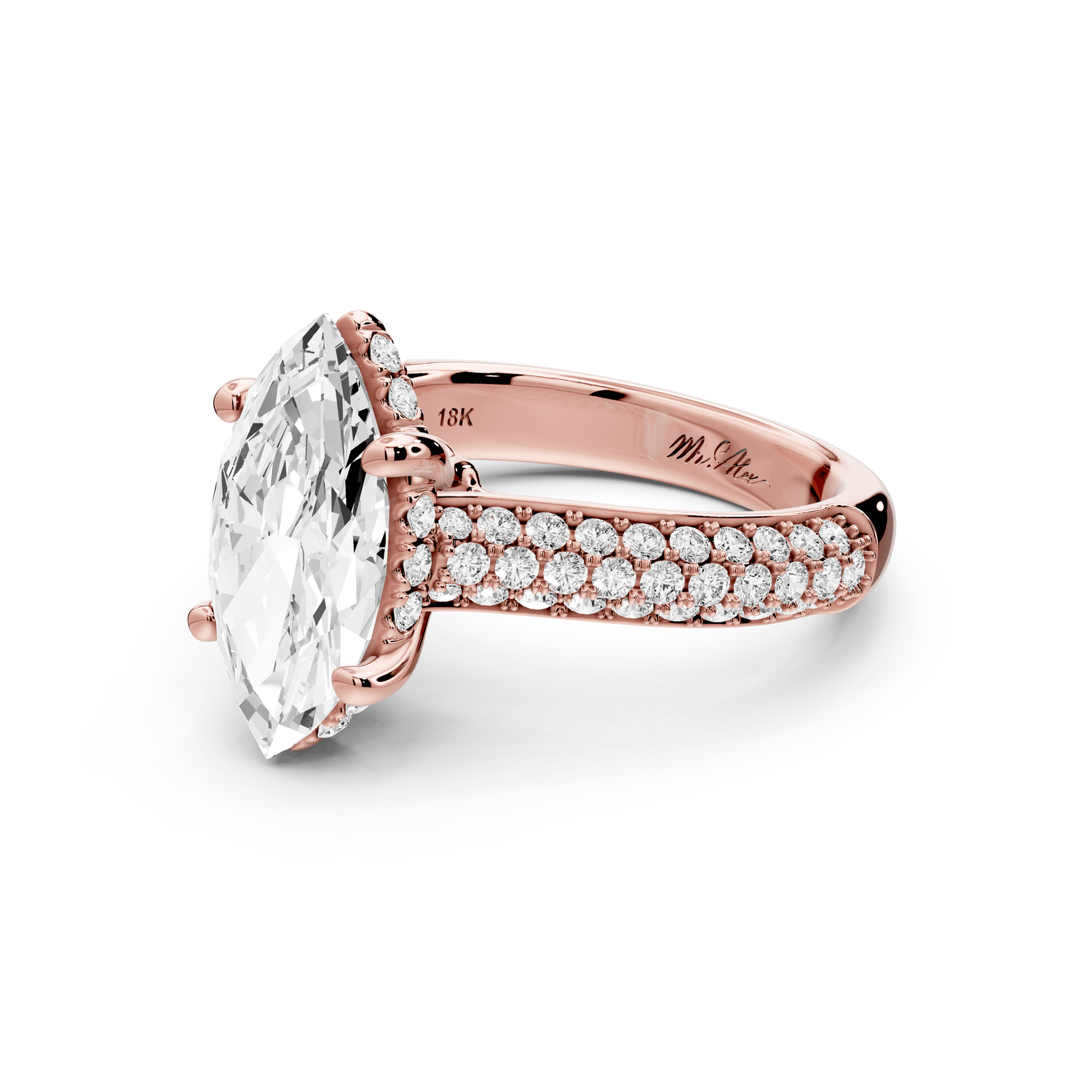 Camille - 2ct 18k rose gold marquise Diamond hidden halo rollover pave cathedral engagement ring - Mr. Alex Jewelry
