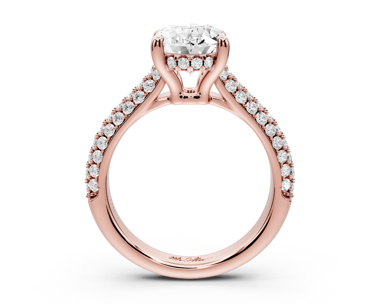 Camille - 2ct 18k rose gold oval Diamond hidden halo rollover pave cathedral Engagement ring - Mr. Alex Jewelry