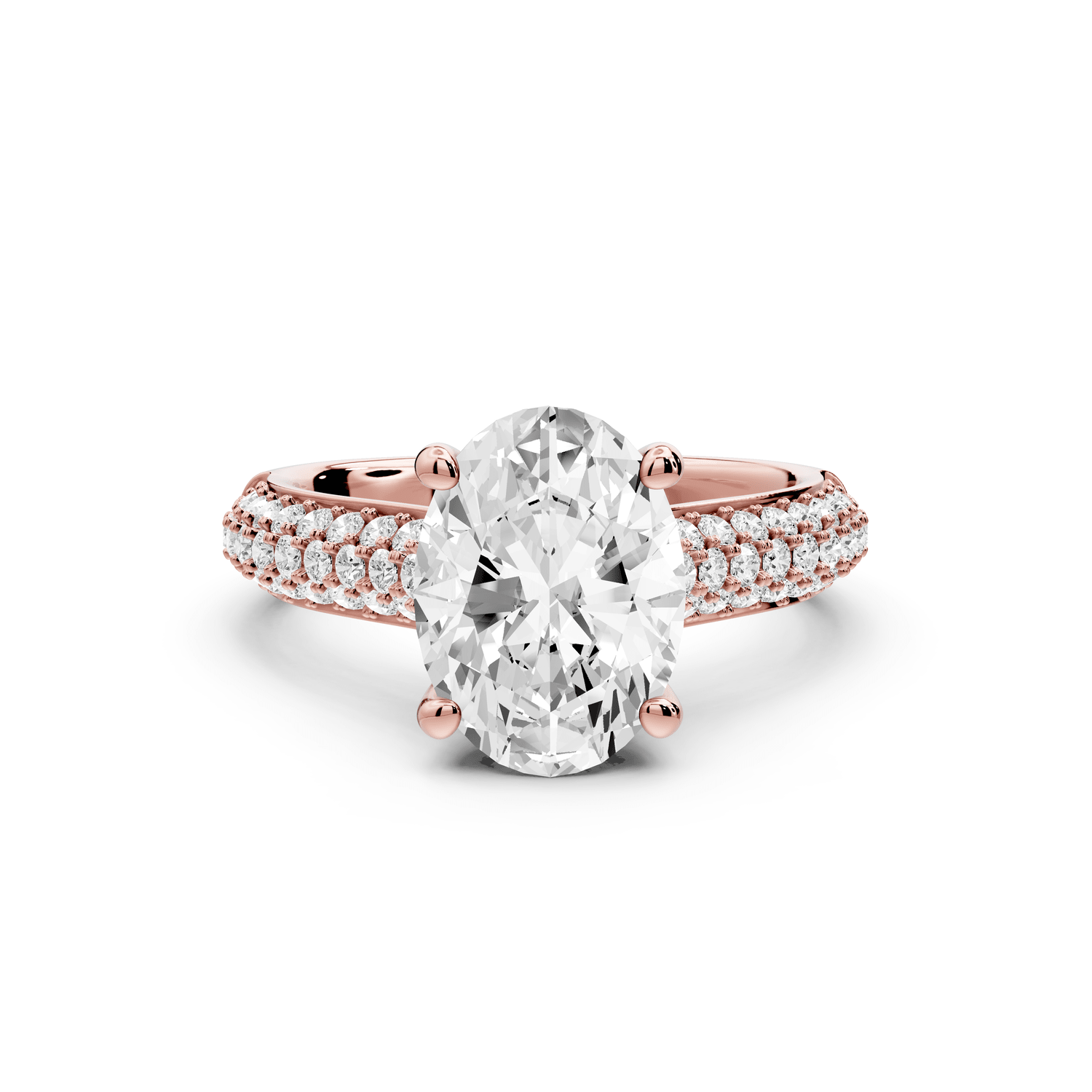 Camille - 2ct 18k rose gold oval Diamond hidden halo rollover pave cathedral Engagement ring - Mr. Alex Jewelry