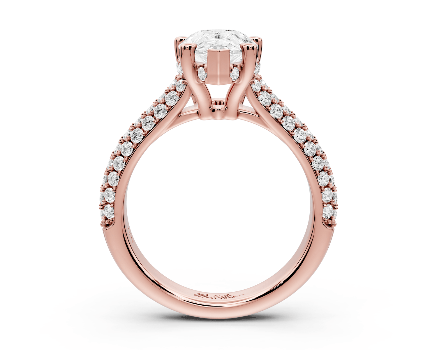 Camille - 2ct 18k rose gold pear Diamond hidden halo rollover pave cathedral Engagement ring - Mr. Alex Jewelry