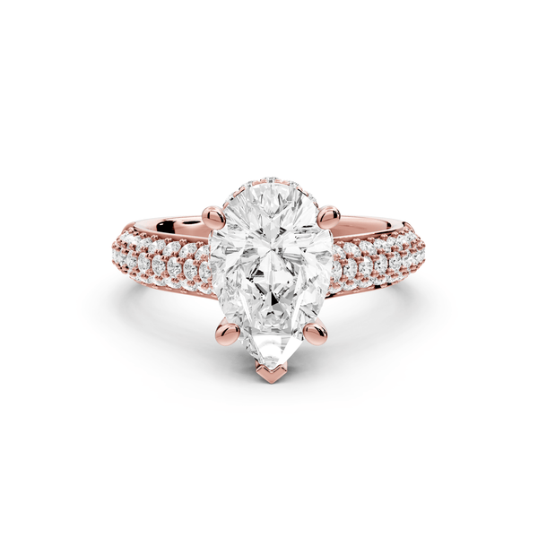 Camille - 2ct 18k rose gold pear Diamond hidden halo rollover pave cathedral Engagement ring - Mr. Alex Jewelry