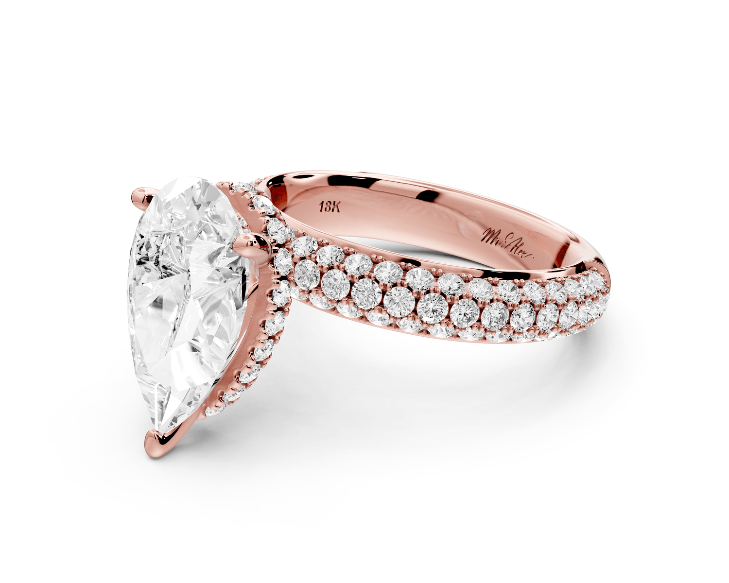 Camille - 2ct 18k rose gold radiant Diamond hidden halo rollover pave cathedral engagement ring - Mr. Alex Jewelry