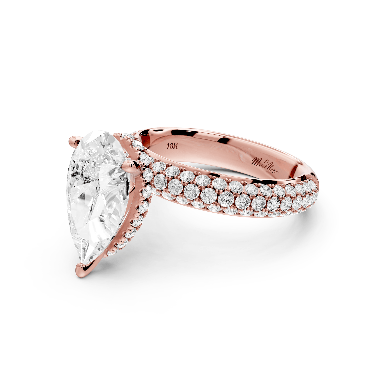 Camille - 2ct 18k rose gold radiant Diamond hidden halo rollover pave cathedral engagement ring - Mr. Alex Jewelry