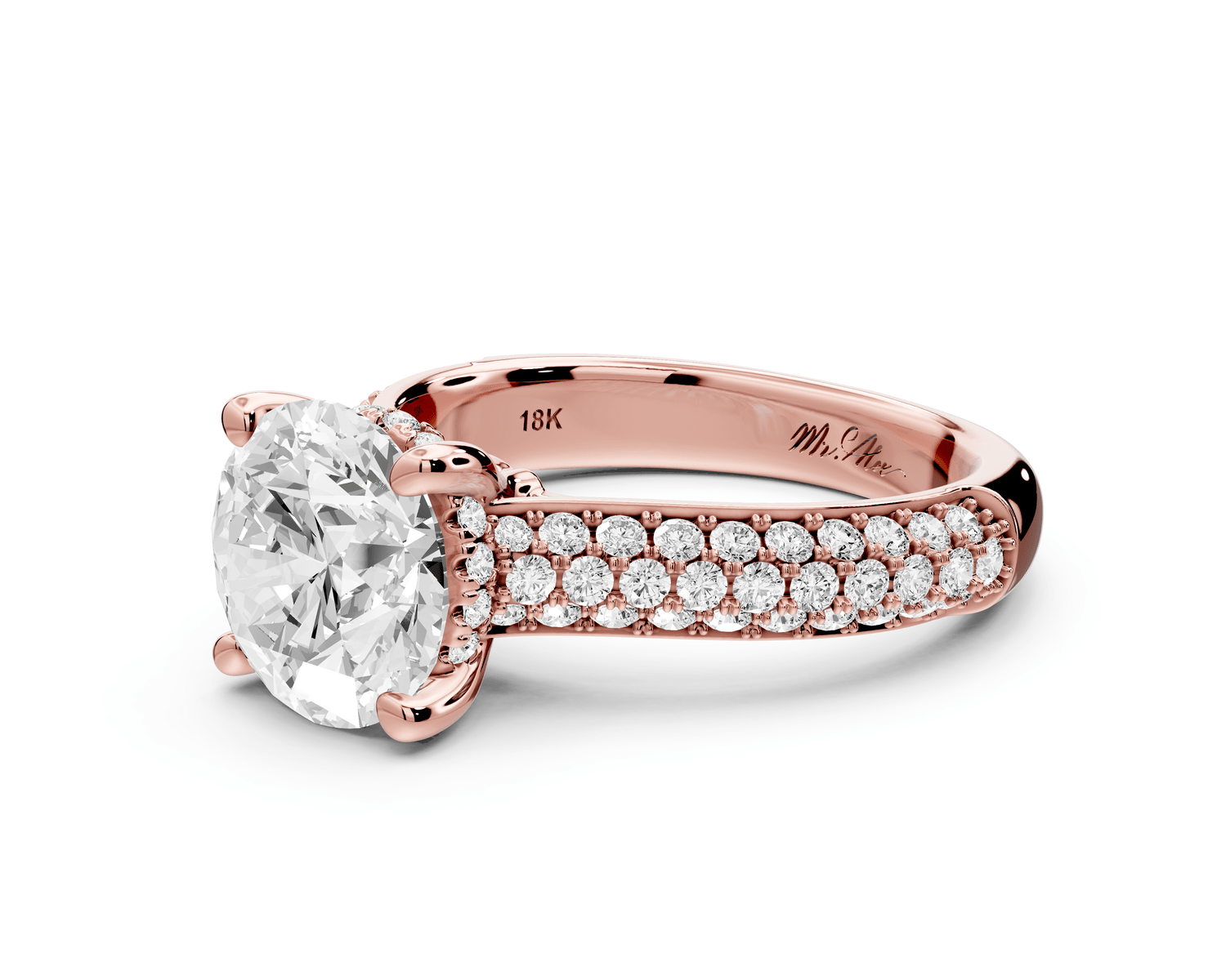 Camille - 2ct 18k rose gold round Diamond hidden halo rollover pave cathedral engagment ring - Mr. Alex Jewelry