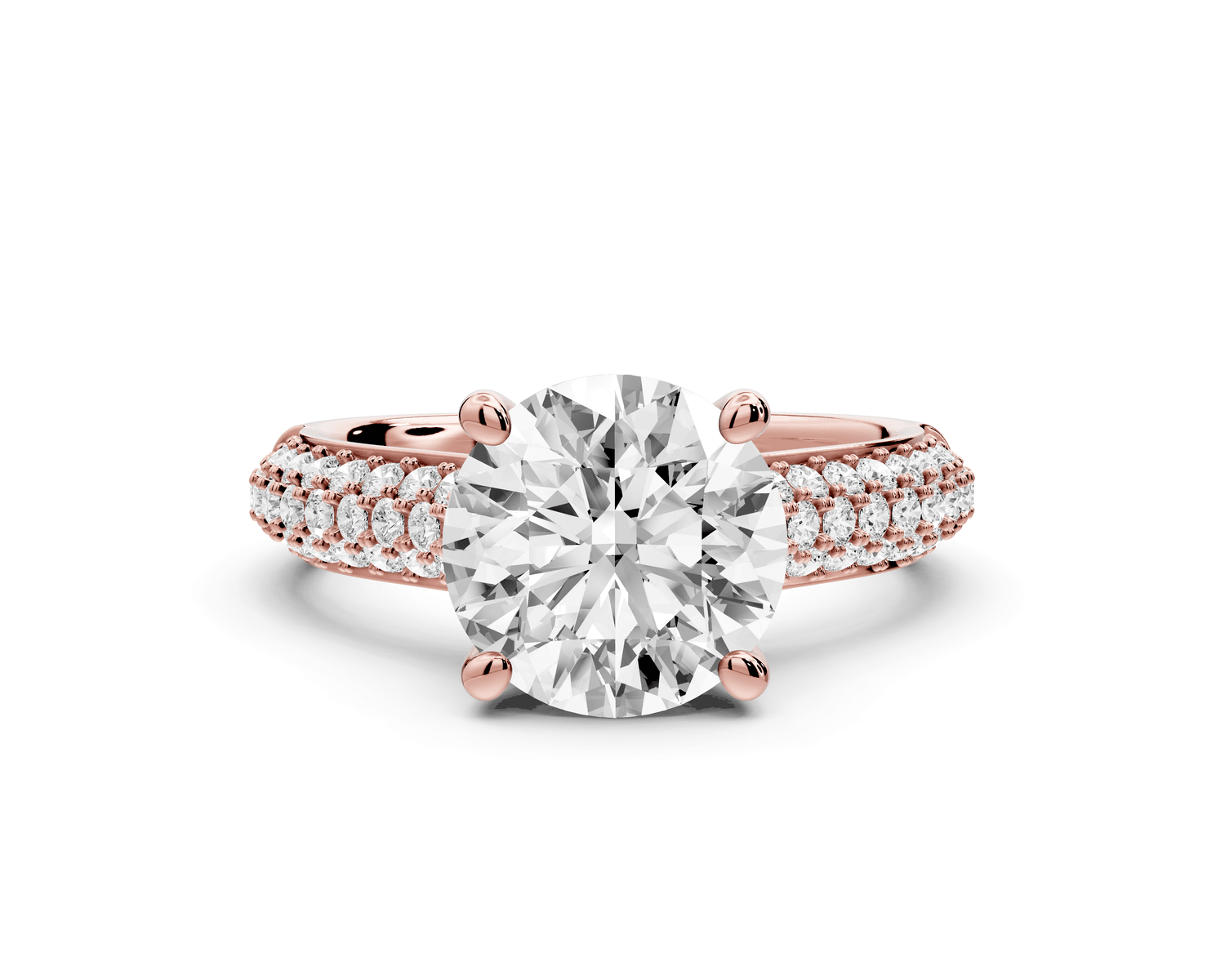 Camille - 2ct 18k rose gold round Diamond hidden halo rollover pave cathedral engagment ring - Mr. Alex Jewelry