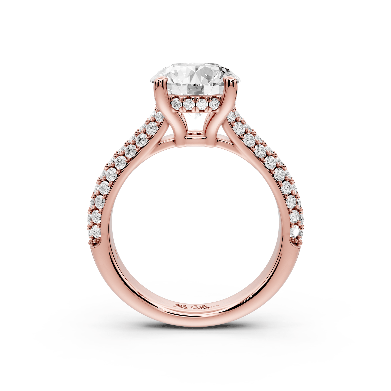 Camille - 2ct 18k rose gold round Diamond hidden halo rollover pave cathedral engagment ring - Mr. Alex Jewelry
