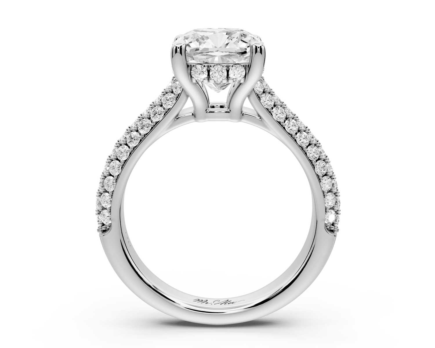Camille - 2ct 18k white gold cushion Diamond hidden halo rollover pave cathedral engagement ring - Mr. Alex Jewelry