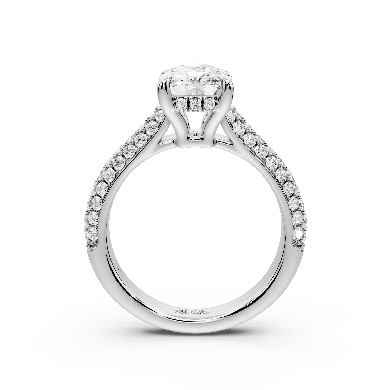 Camille - 2ct 18k white gold ecushion Diamond hidden halo rollover pave cathedral engagement ring - Mr. Alex Jewelry